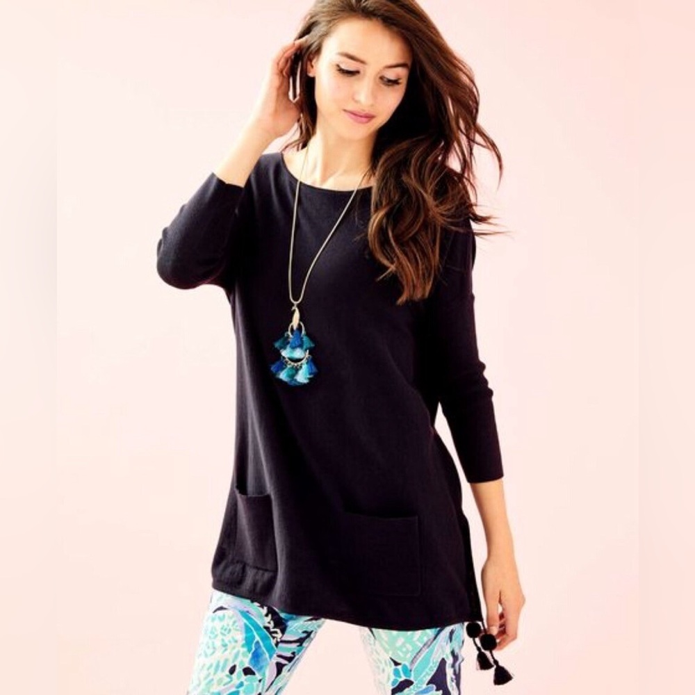 Lilly Pulitzer Elba Sweater Tassel Detail Knit in Onyx
